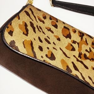 NWOT Ann Taylor Suede Leopard Clutch Purse